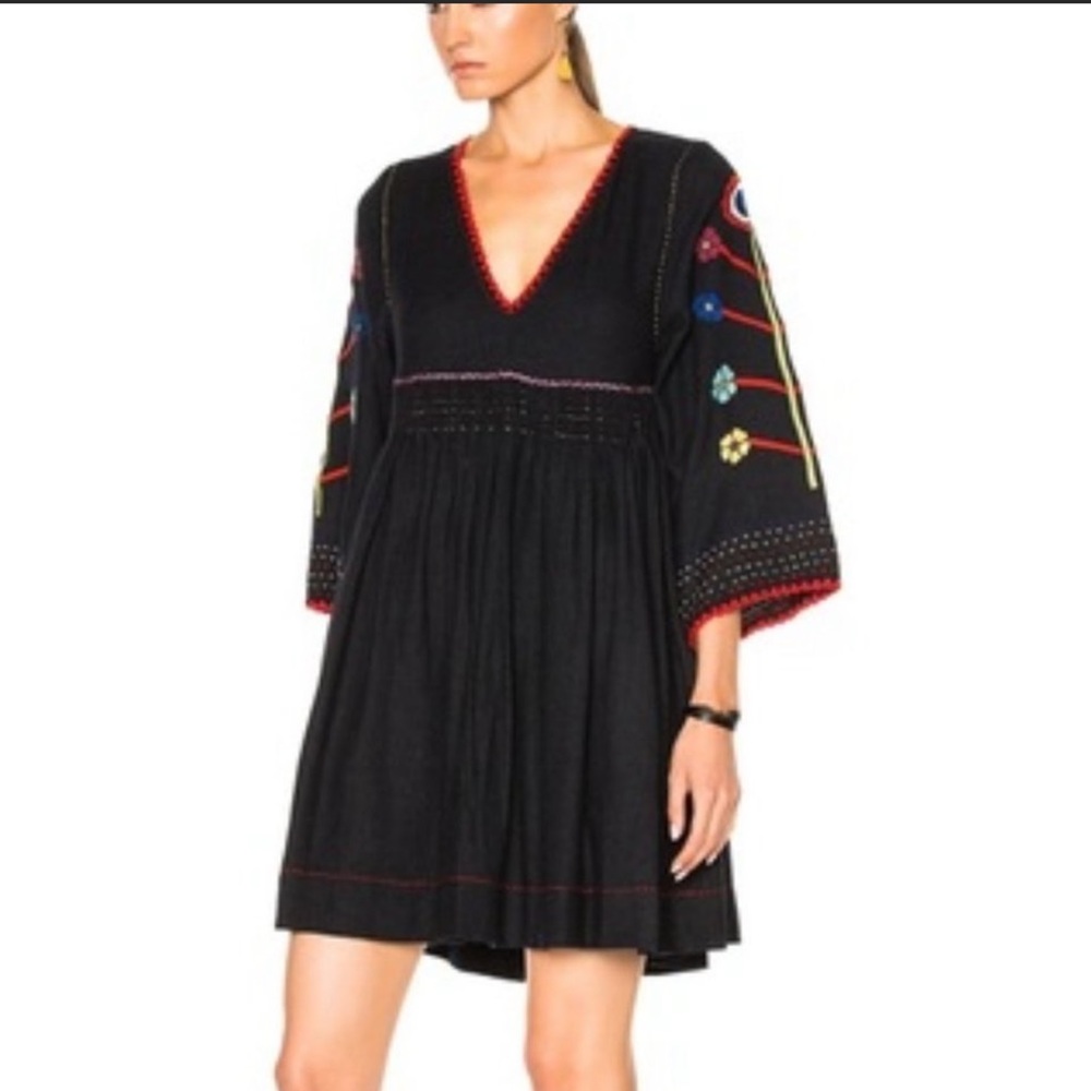 Ulla Johnson Masha hand embroidered black dress size 0 worn once